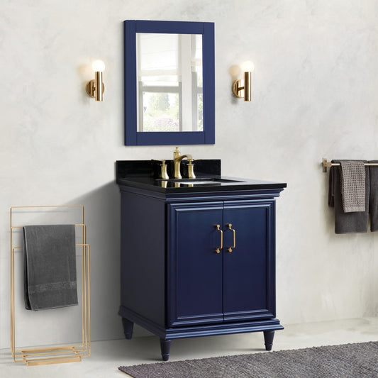 31" Single vanity in Blue finish with Black galaxy and rectangle sink