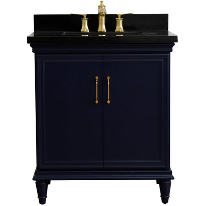 31" Single vanity in Blue finish with Black galaxy and rectangle sink