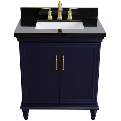 31" Single vanity in Blue finish with Black galaxy and rectangle sink