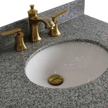 31" Single vanity in Blue finish with Gray granite and oval sink