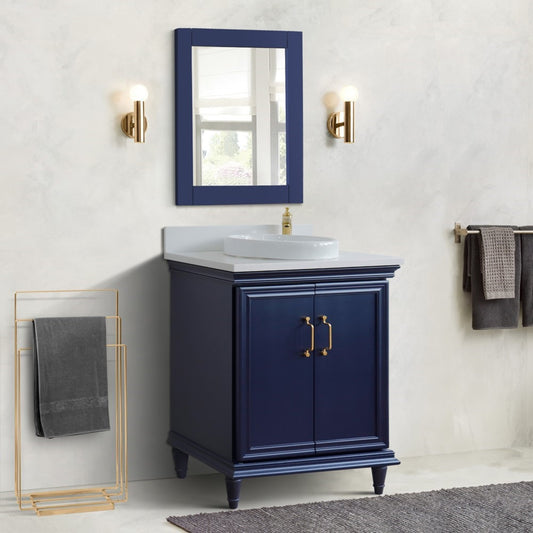 31" Single vanity in Blue finish with White engineered stone and round sink