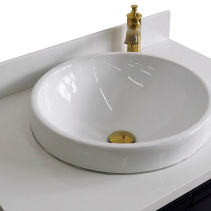 31" Single vanity in Blue finish with White engineered stone and round sink