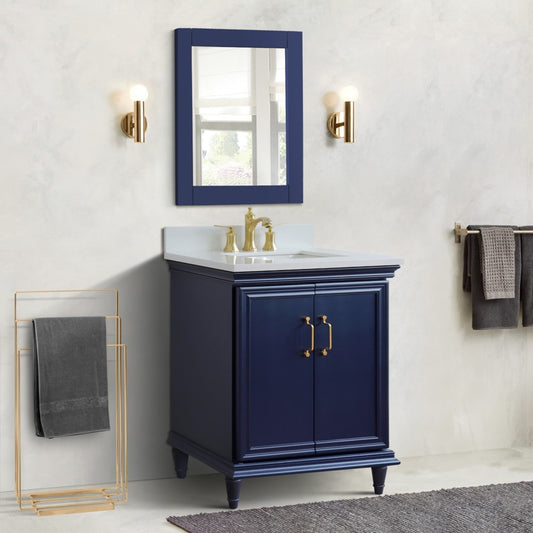 31" Single vanity in Blue finish with White engineered stone and rectangle sink