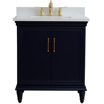 31" Single vanity in Blue finish with White engineered stone and rectangle sink
