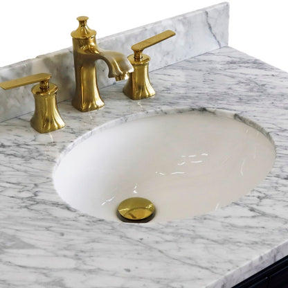 31" Single vanity in Blue finish with White Carrara and oval sink