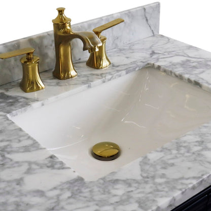 31" Single vanity in Blue finish with White Carrara and rectangle sink