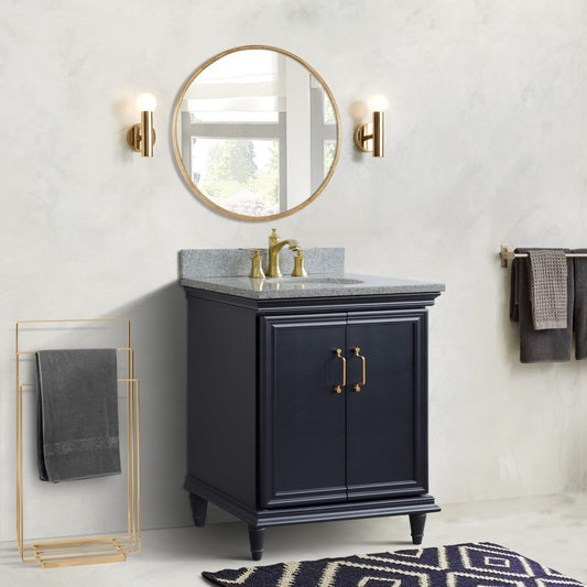 31" Single vanity in Dark Gray finish with Gray granite and oval sink