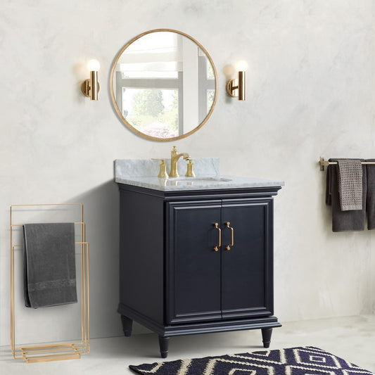 31" Single vanity in Dark Gray finish with White Carrara and oval sink