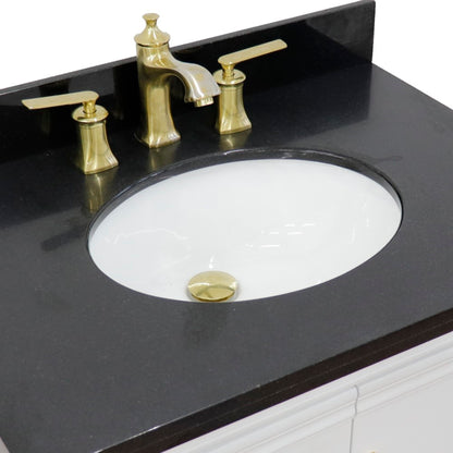 31" Single vanity in White finish with Black galaxy and oval sink