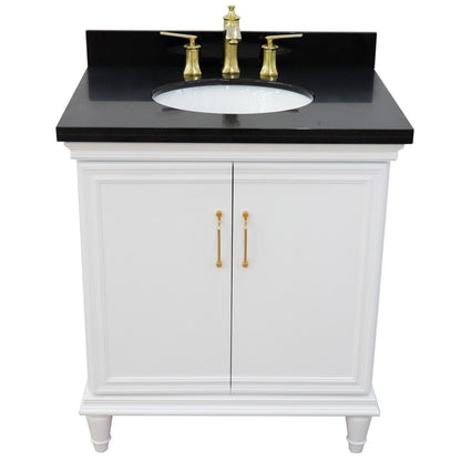 31" Single vanity in White finish with Black galaxy and oval sink