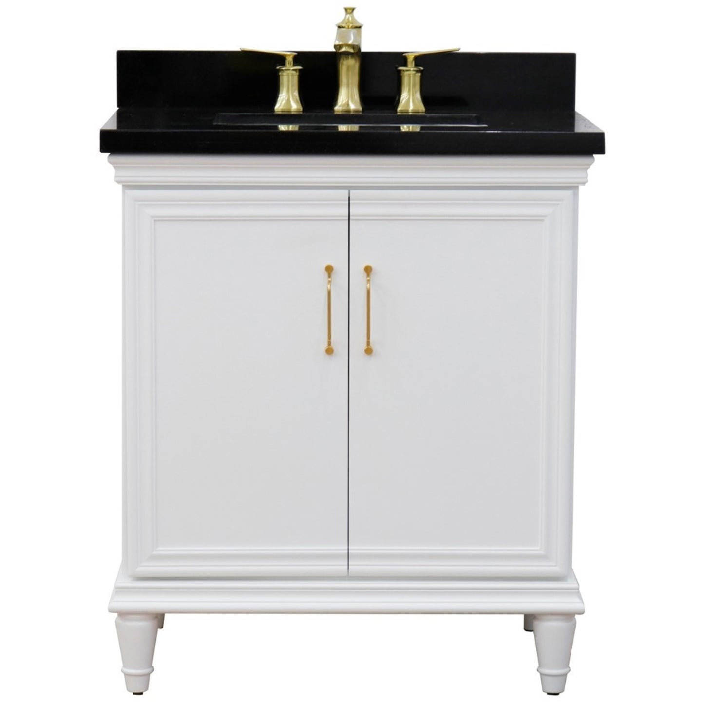 31" Single vanity in White finish with Black galaxy and rectangle sink
