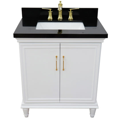 31" Single vanity in White finish with Black galaxy and rectangle sink