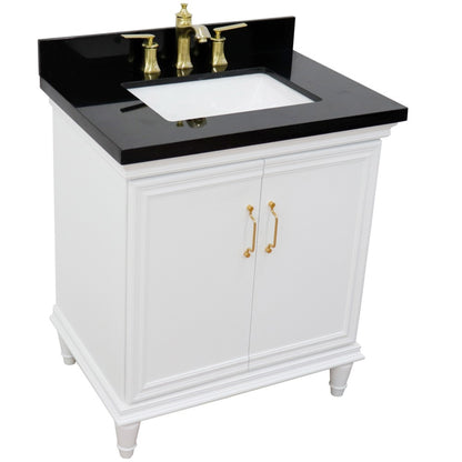 31" Single vanity in White finish with Black galaxy and rectangle sink