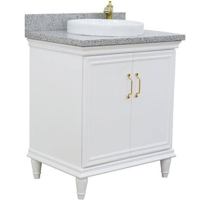 31" Single vanity in White finish with Gray granite and round sink