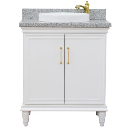 31" Single vanity in White finish with Gray granite and round sink