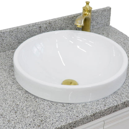 31" Single vanity in White finish with Gray granite and round sink