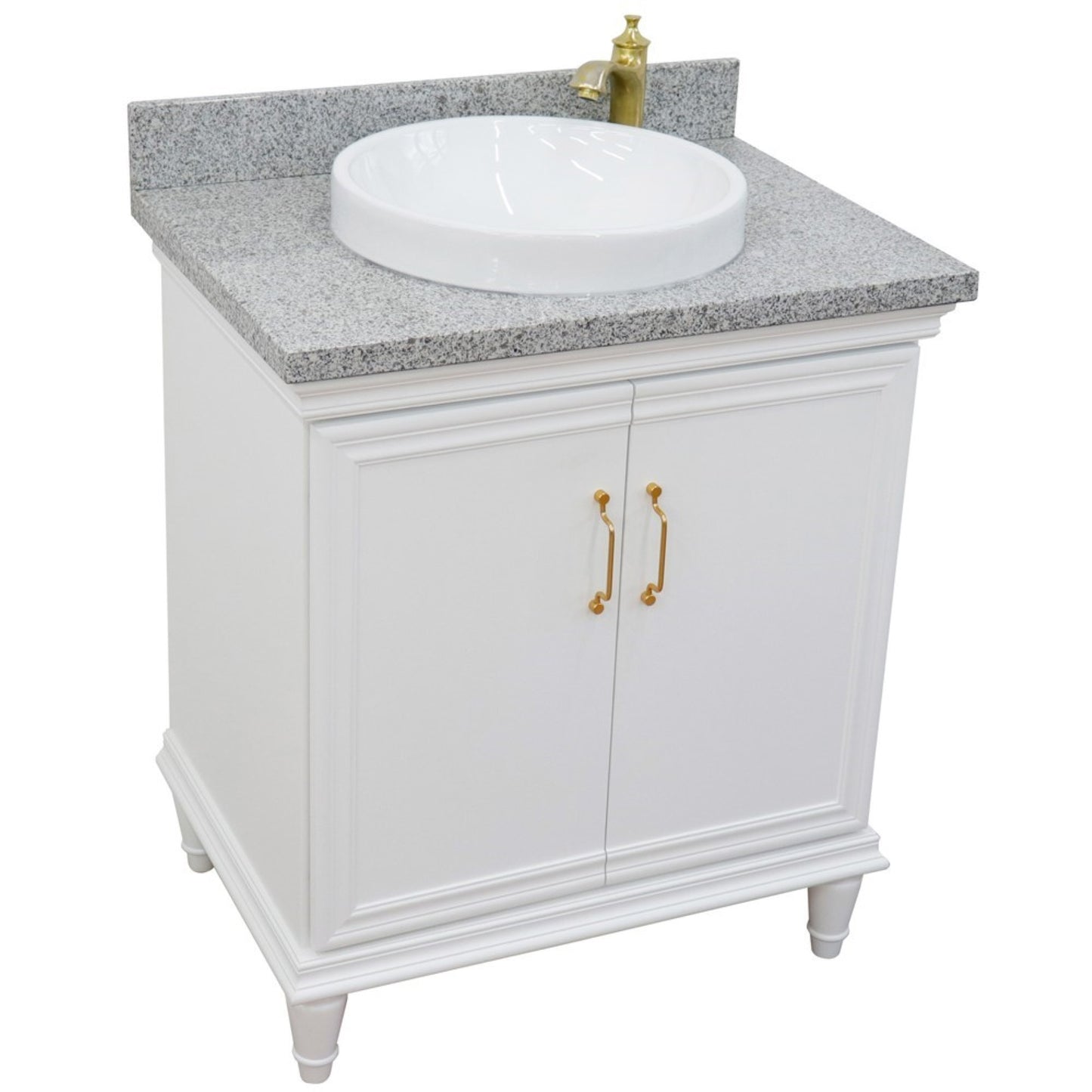 31" Single vanity in White finish with Gray granite and round sink