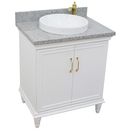 31" Single vanity in White finish with Gray granite and round sink