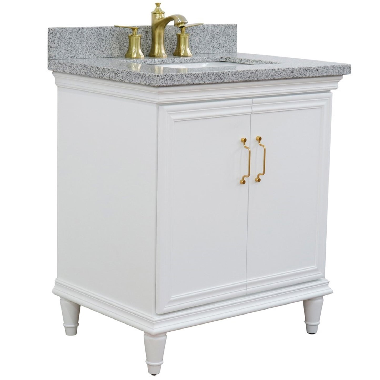 31" Single vanity in White finish with Gray granite and rectangle sink