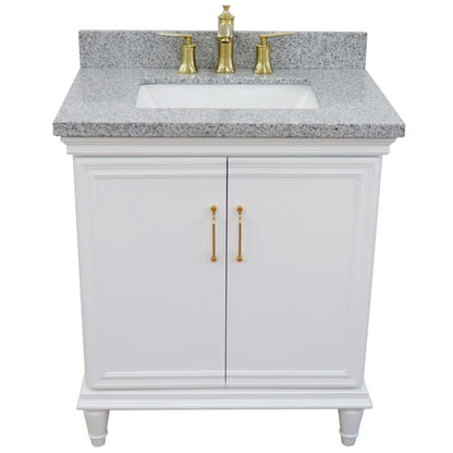 31" Single vanity in White finish with Gray granite and rectangle sink