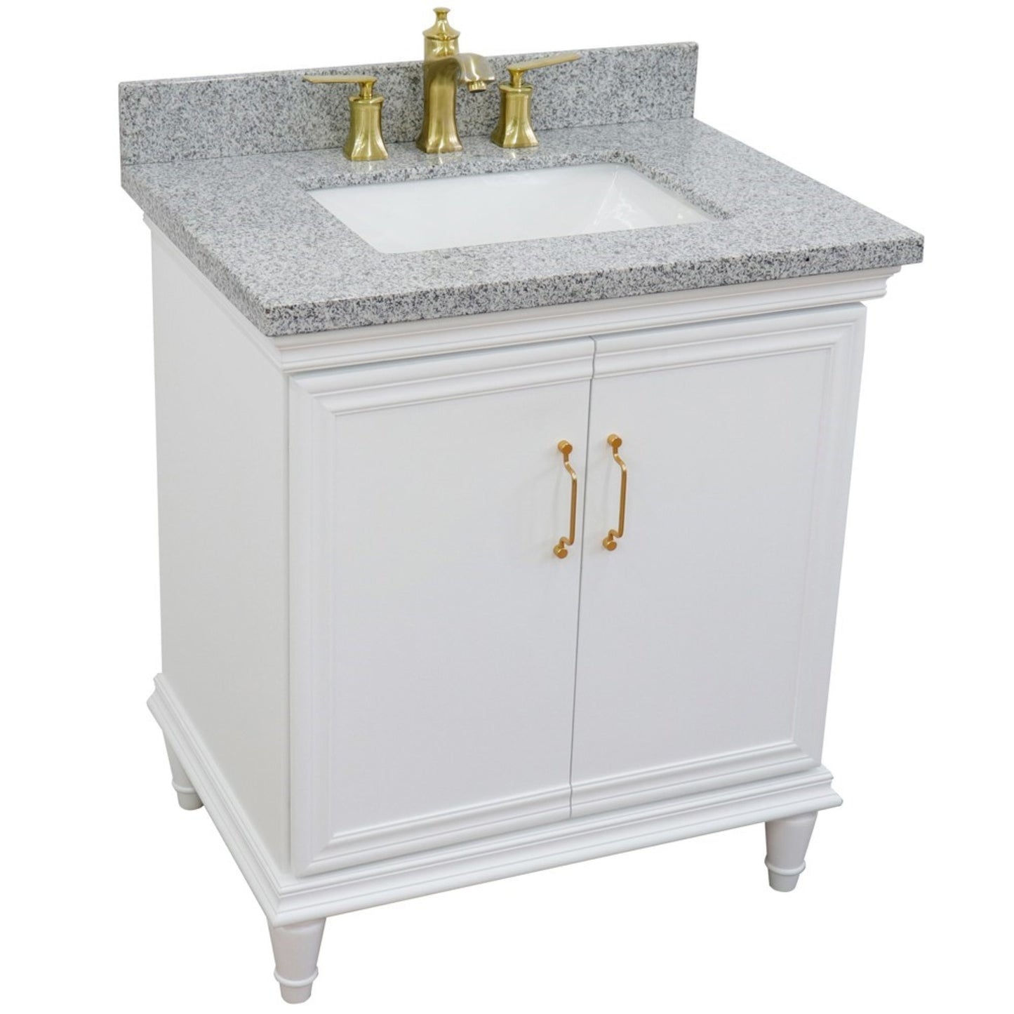 31" Single vanity in White finish with Gray granite and rectangle sink