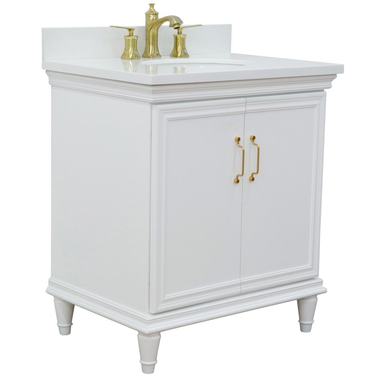 31" Single vanity in White finish with White engineered stone and oval sink