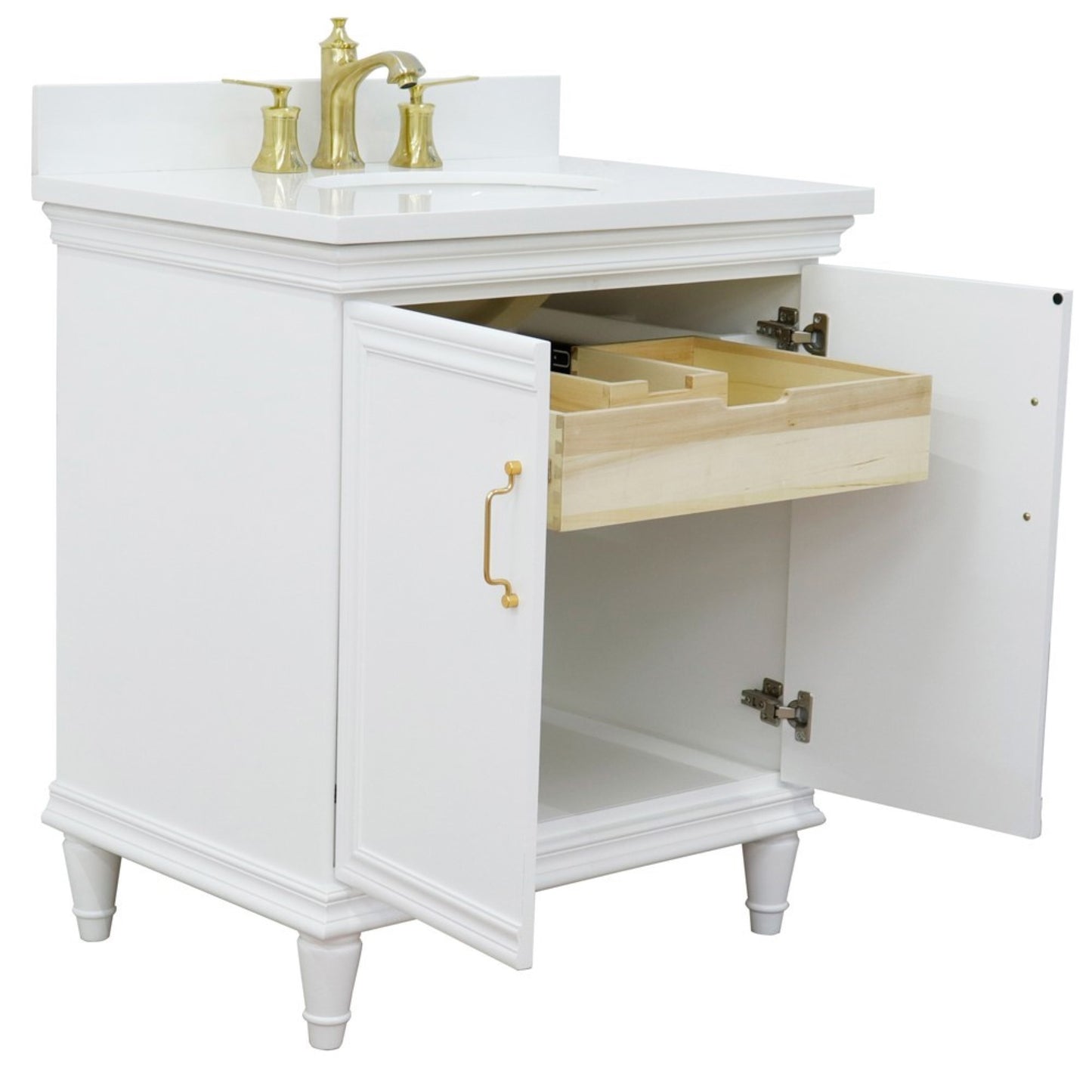 31" Single vanity in White finish with White engineered stone and oval sink