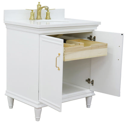 31" Single vanity in White finish with White engineered stone and oval sink