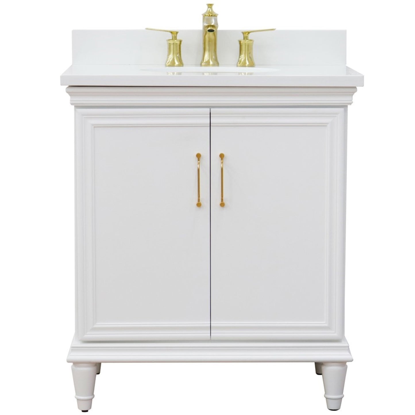 31" Single vanity in White finish with White engineered stone and oval sink