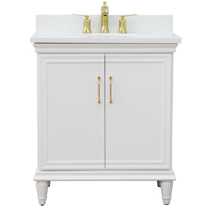 31" Single vanity in White finish with White engineered stone and oval sink