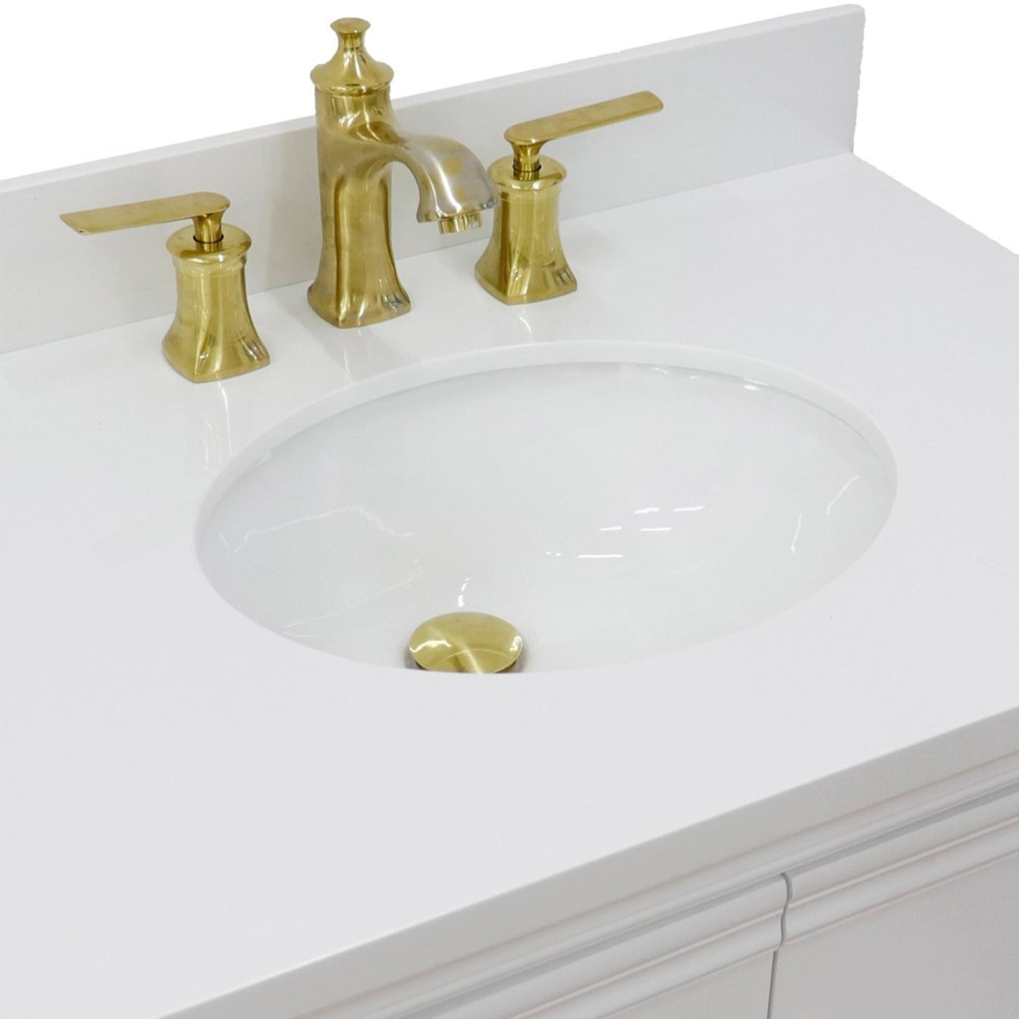 31" Single vanity in White finish with White engineered stone and oval sink