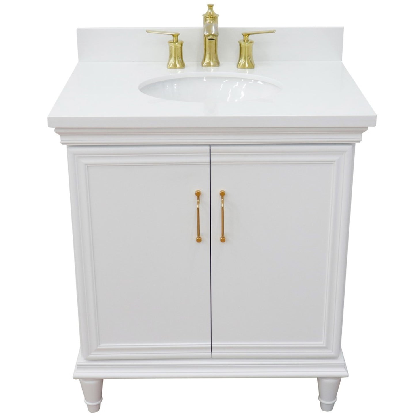 31" Single vanity in White finish with White engineered stone and oval sink