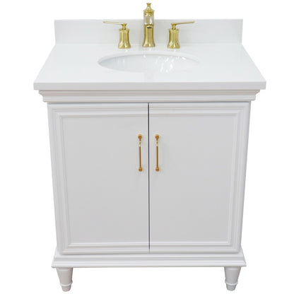 31" Single vanity in White finish with White engineered stone and oval sink