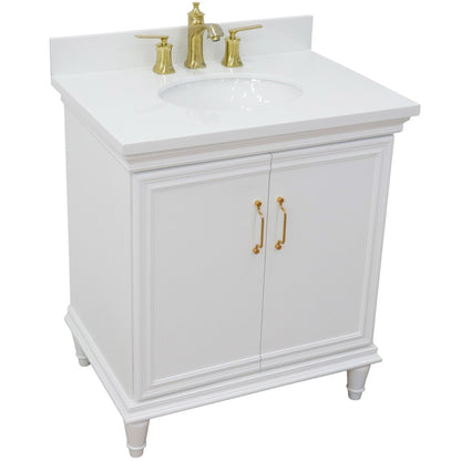 31" Single vanity in White finish with White engineered stone and oval sink