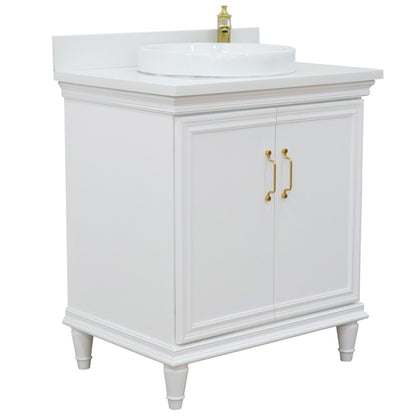 31" Single vanity in White finish with White engineered stone and round sink