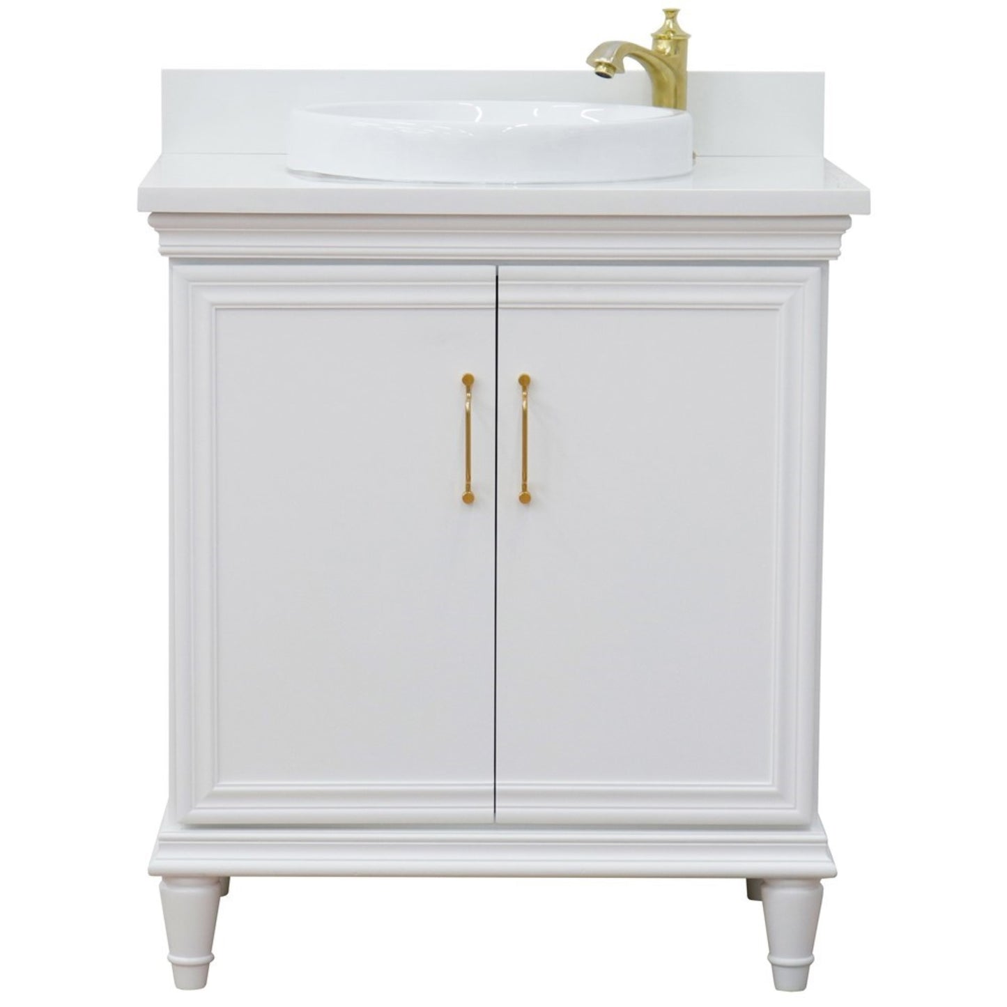 31" Single vanity in White finish with White engineered stone and round sink