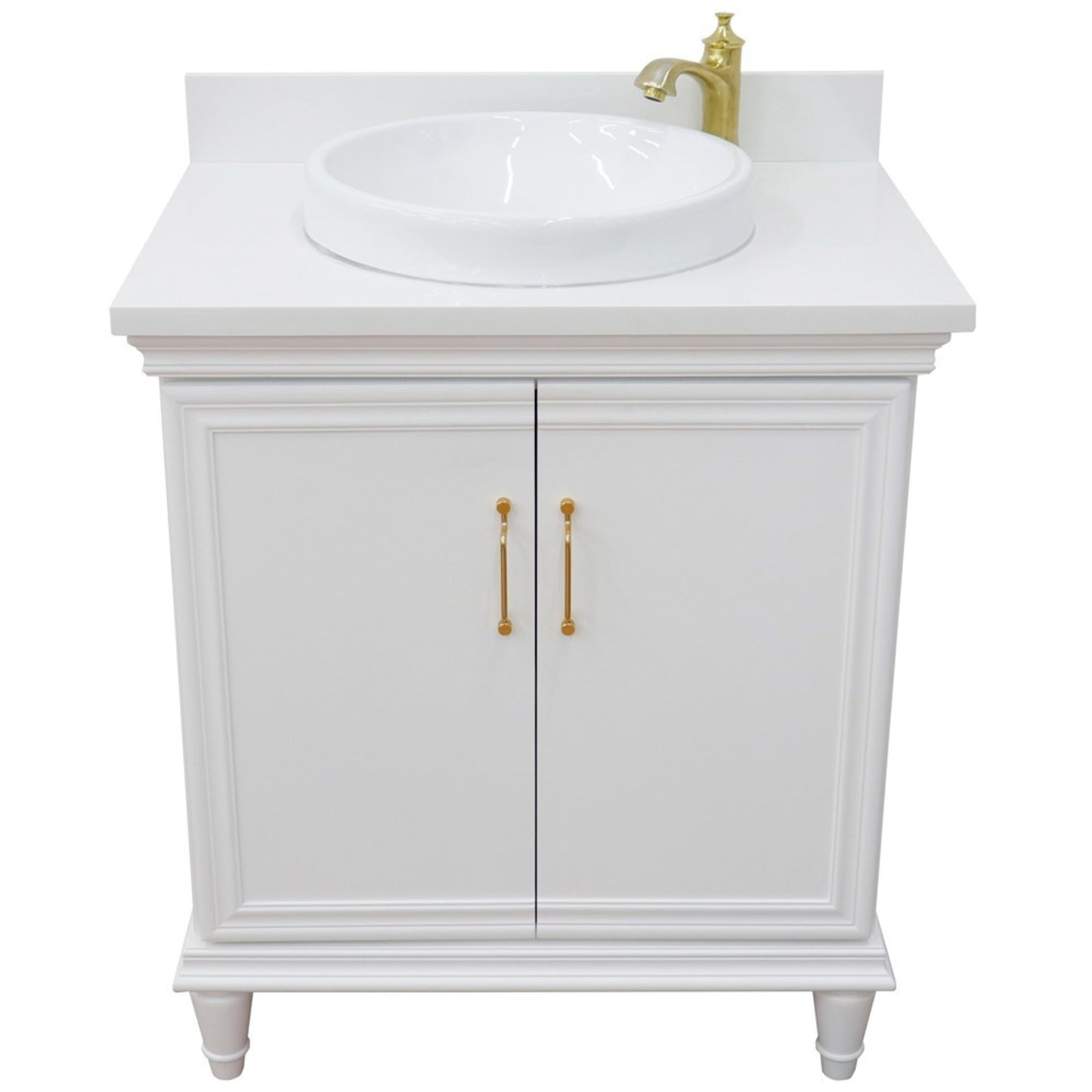 31" Single vanity in White finish with White engineered stone and round sink