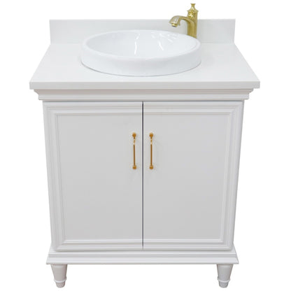 31" Single vanity in White finish with White engineered stone and round sink
