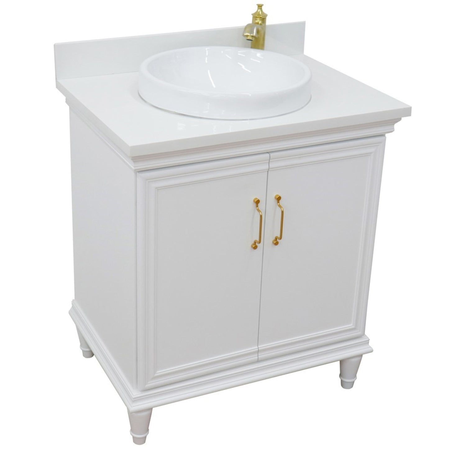 31" Single vanity in White finish with White engineered stone and round sink