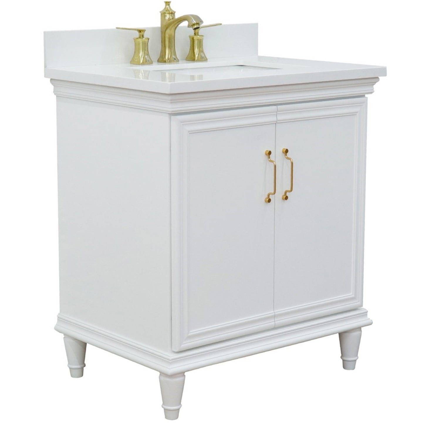 31" Single vanity in White finish with White engineered stone and rectangle sink