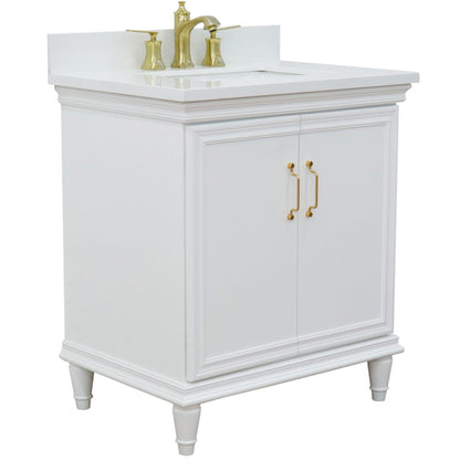 31" Single vanity in White finish with White engineered stone and rectangle sink
