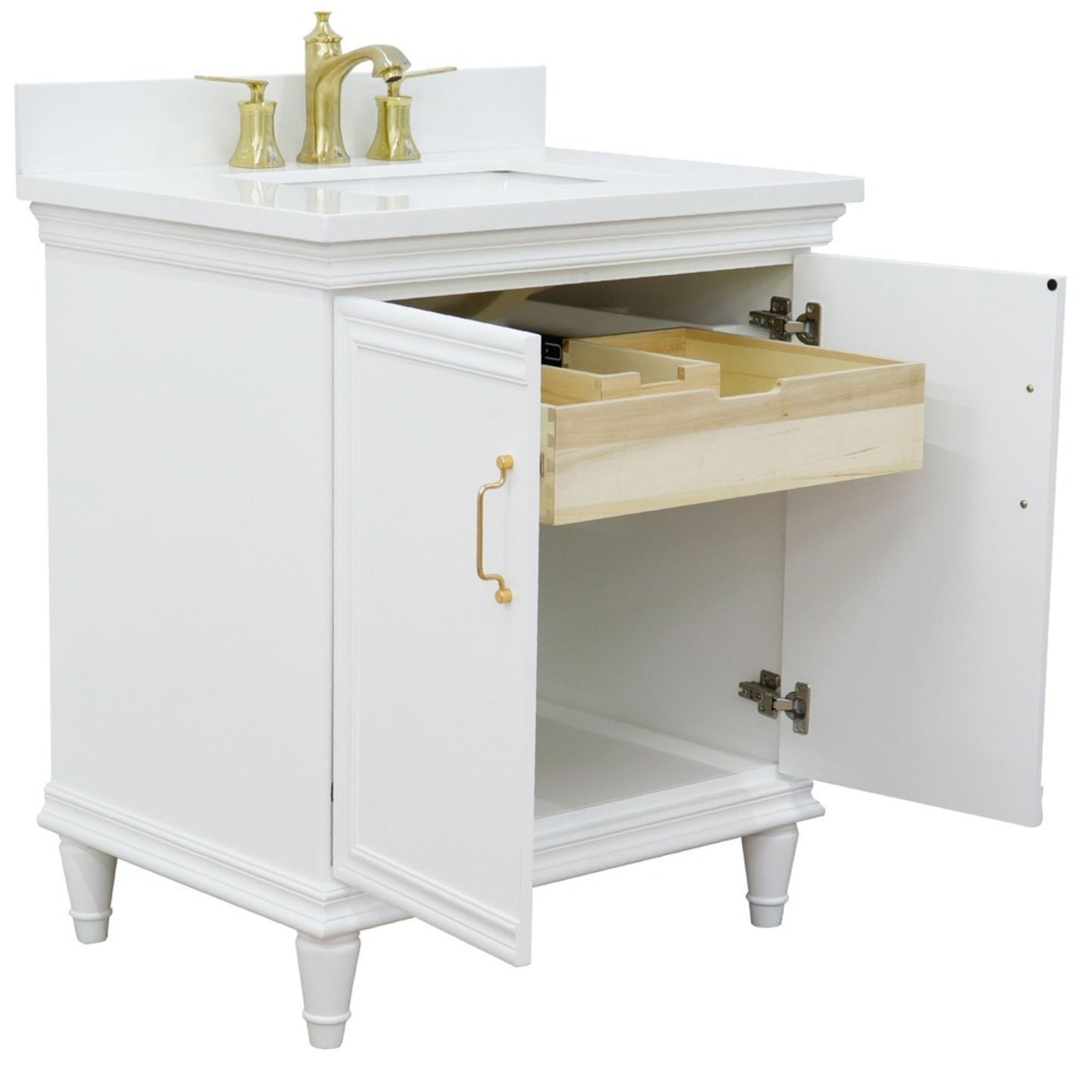 31" Single vanity in White finish with White engineered stone and rectangle sink