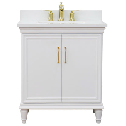 31" Single vanity in White finish with White engineered stone and rectangle sink