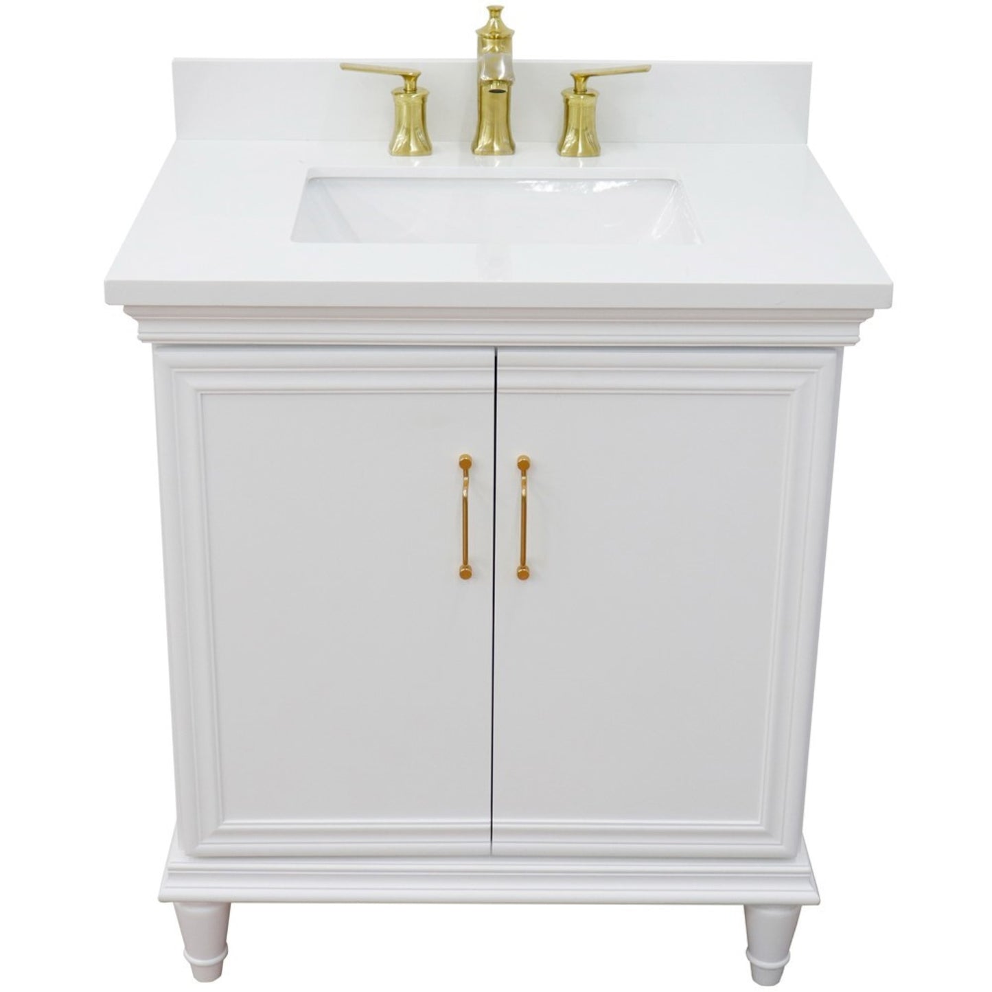 31" Single vanity in White finish with White engineered stone and rectangle sink
