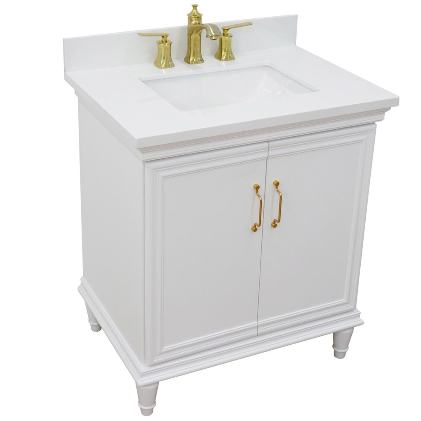 31" Single vanity in White finish with White engineered stone and rectangle sink