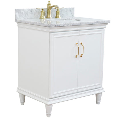 31" Single vanity in White finish with White Carrara and oval sink