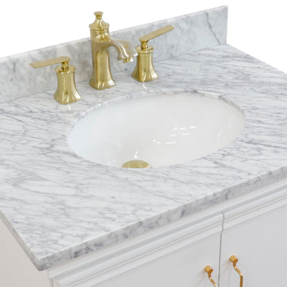 31" Single vanity in White finish with White Carrara and oval sink