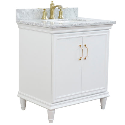 31" Single vanity in White finish with White Carrara and rectangle sink