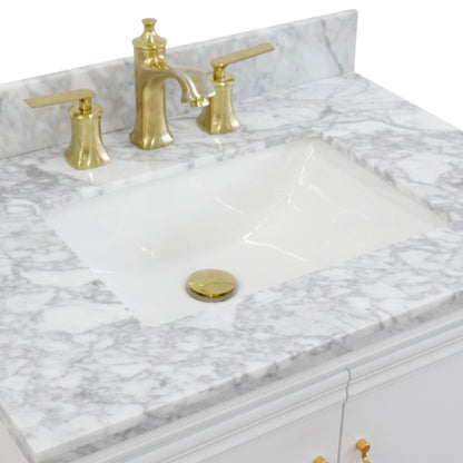 31" Single vanity in White finish with White Carrara and rectangle sink