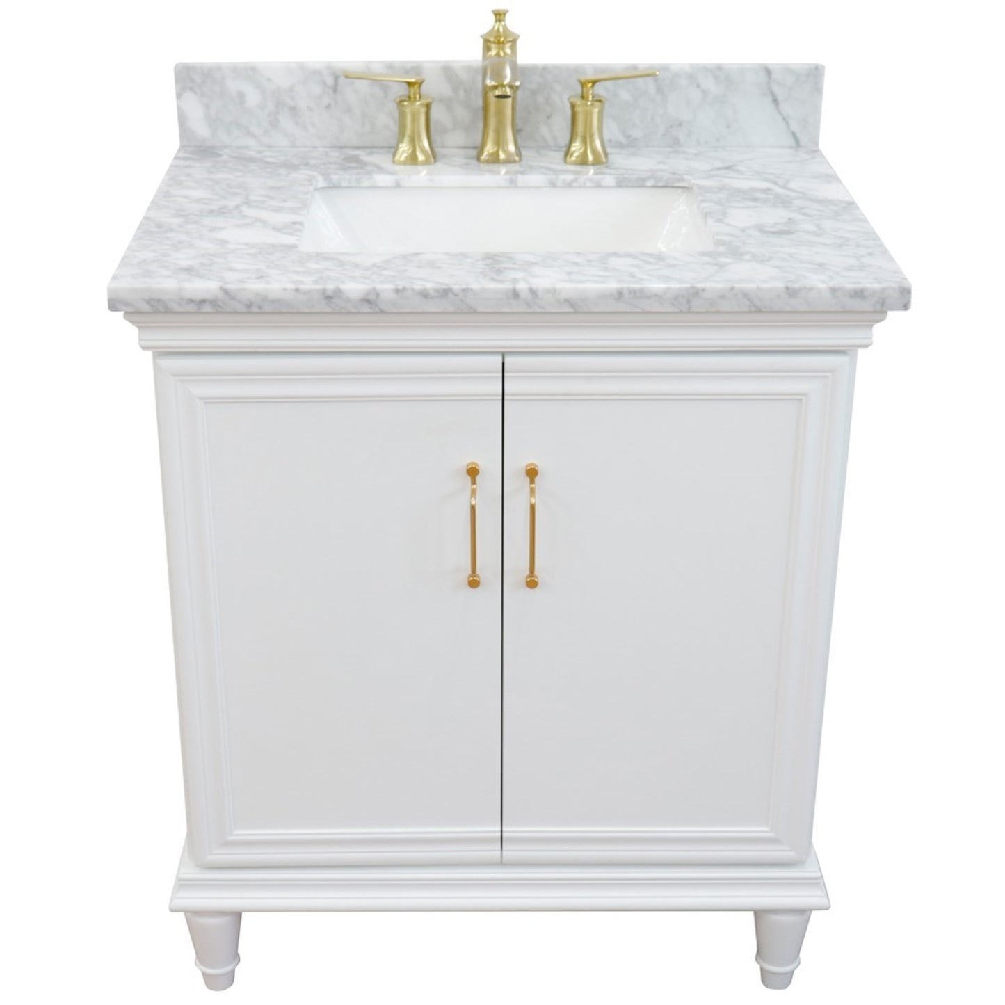 31" Single vanity in White finish with White Carrara and rectangle sink